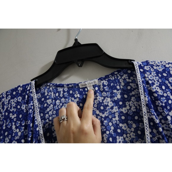 Rouchette S Barth Blue‎ Floral Maxi Dress Tie Front Ruffle Sleeve Boho - Picture 4 of 7